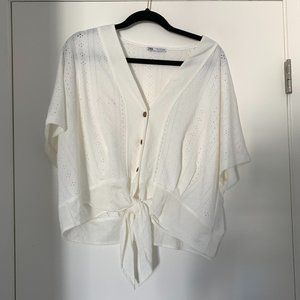 White Button Up Tunic with Tie Waist
